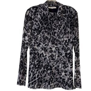 Kasper Black Gray Long Sheer Sleeve Cowl Neck Blouse